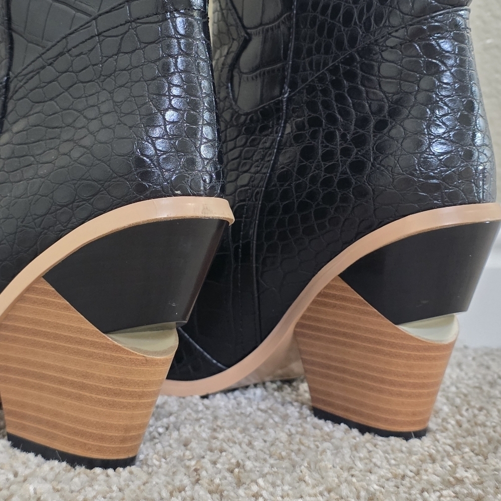Cowboy Western Style Faux Leather Croc-Embossed Festival Boots Size 39 US 8.5 - Picture 7 of 9